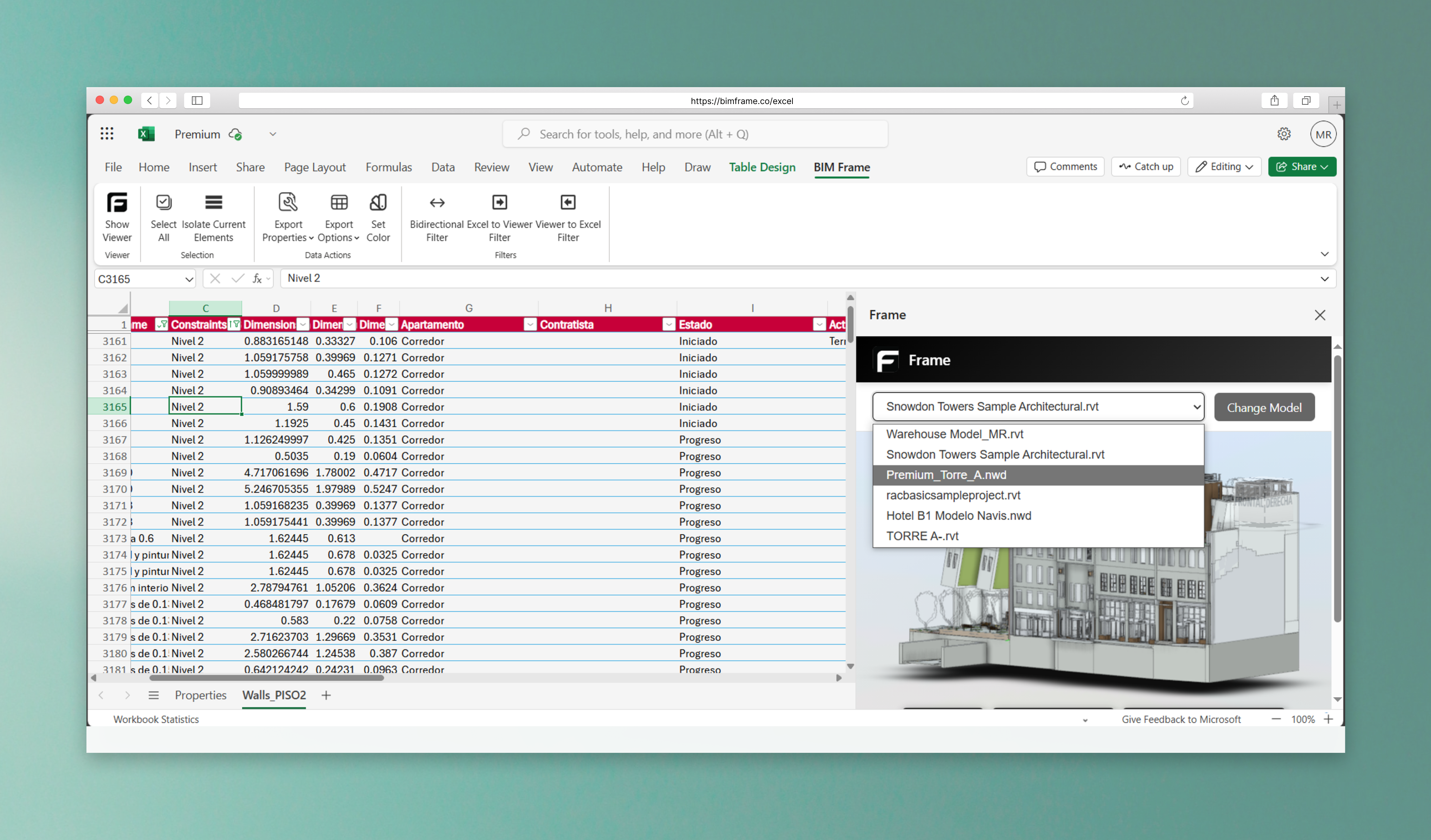 Excel access to Frame models